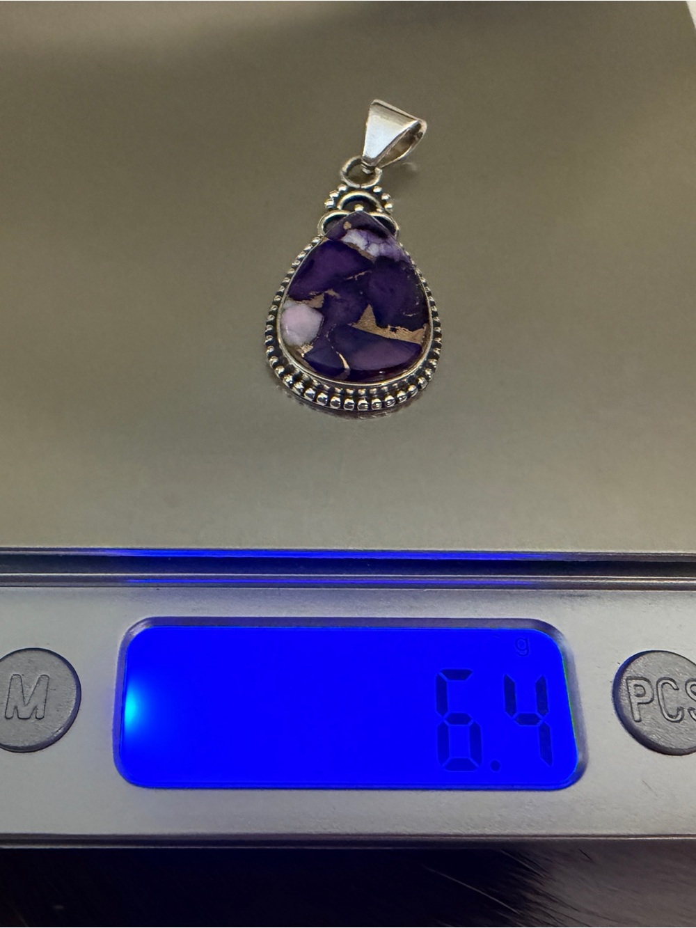 ❤️ Purple White Dahlia Kingman Turquoise Sterling 925 Statement Pendant Unisex - Picture 9 of 12